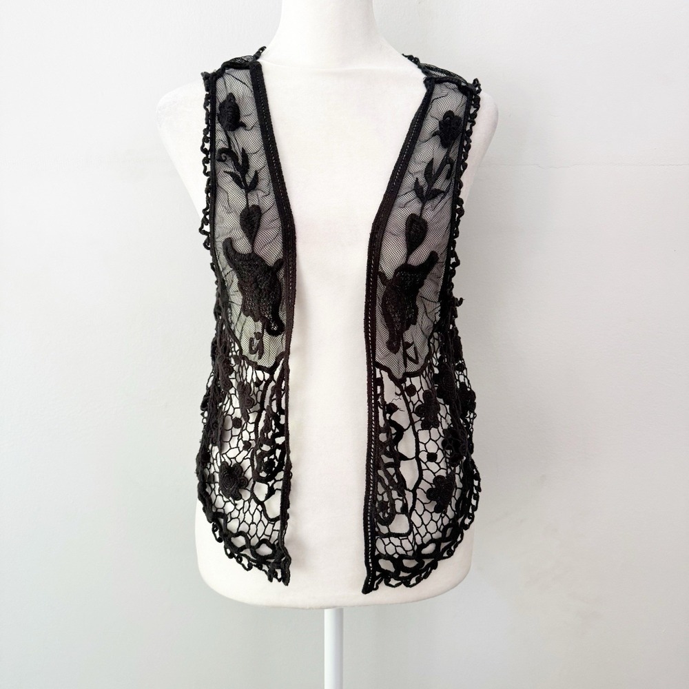 Isla Crochet Lace Vest Women S Black Whimsigoth Boho Fairycore Goth Steampunk